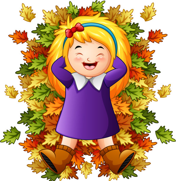 快乐的小女孩在玩秋天的树叶图片下载