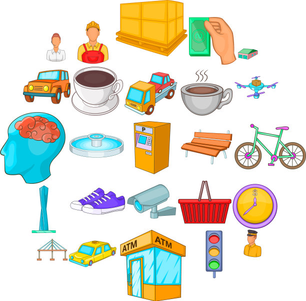 工业区图标设置卡通风格图片下载