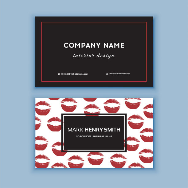 黑色和红色设计的名片与嘴唇图片下载