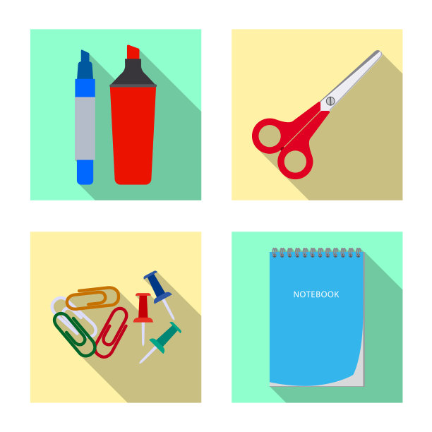 孤立对象的办公用品标志集图片下载