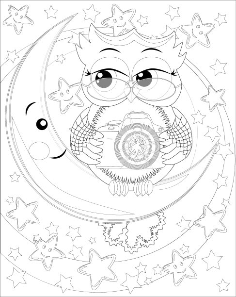 一个拍照猫头鹰的涂鸦设计图片下载