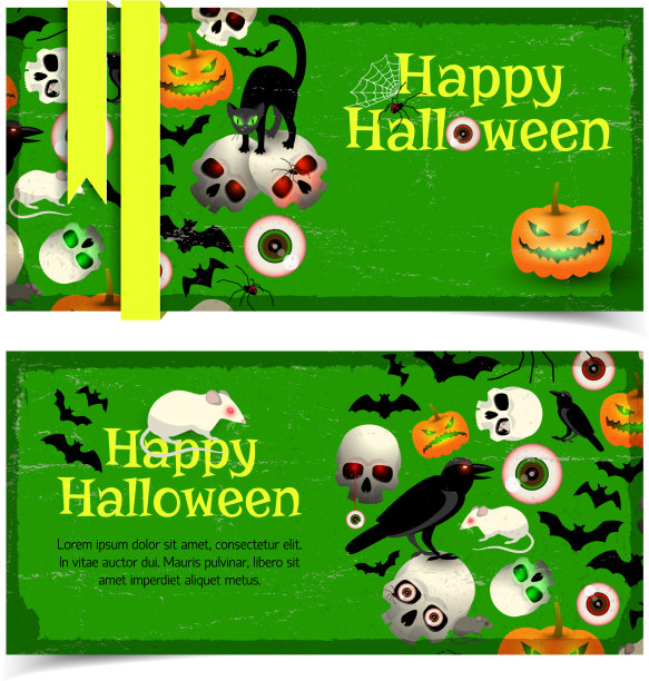 万圣节快乐的横向复古横幅图片下载
