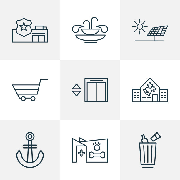 城市图标系列风格设置喷泉电梯图片下载