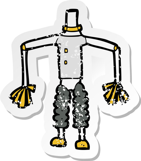 一个卡通机器人身体的复古心疼贴纸图片下载