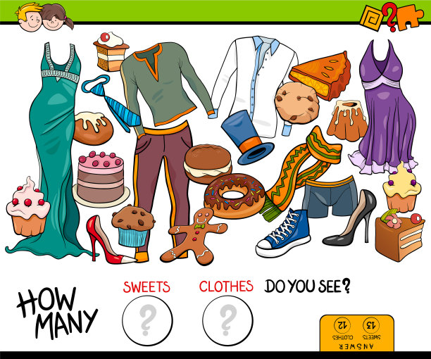 数糖果和衣服的教育游戏图片下载