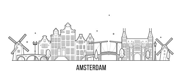 阿姆斯特丹天际线荷兰城市建筑图片下载