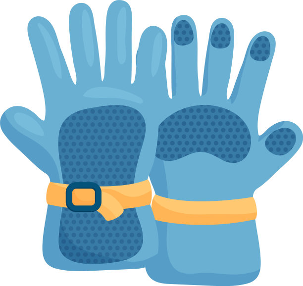 一个温暖的蓝色滑雪手套的特写视图图片下载