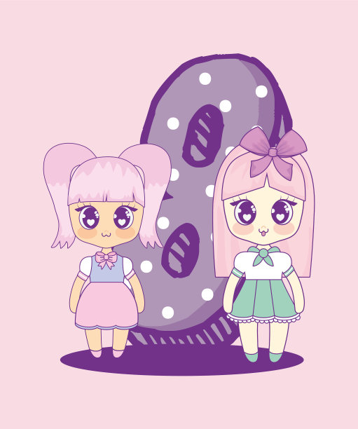 可爱的女孩和数字生日卡片图片下载