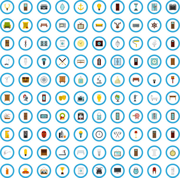 100装饰图标设置扁平风格图片下载