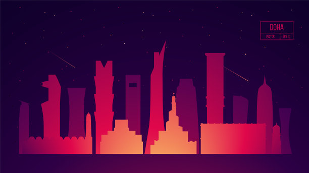 多哈天际线卡塔尔平面设计图片下载