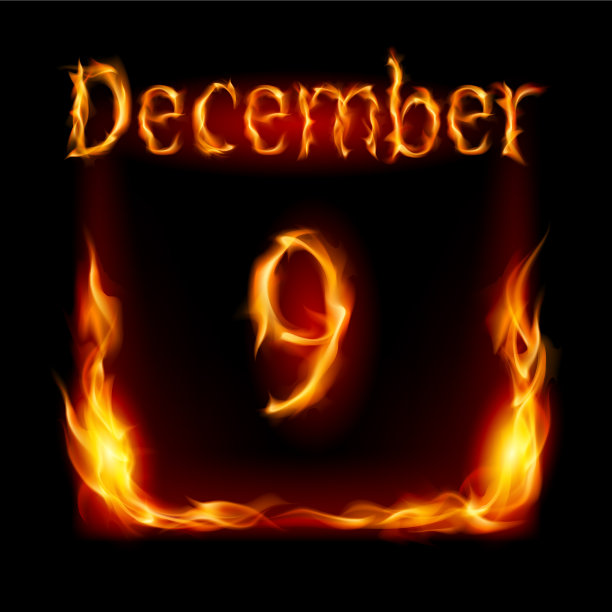 12月9日在日历上的火的图标上的黑色图片下载