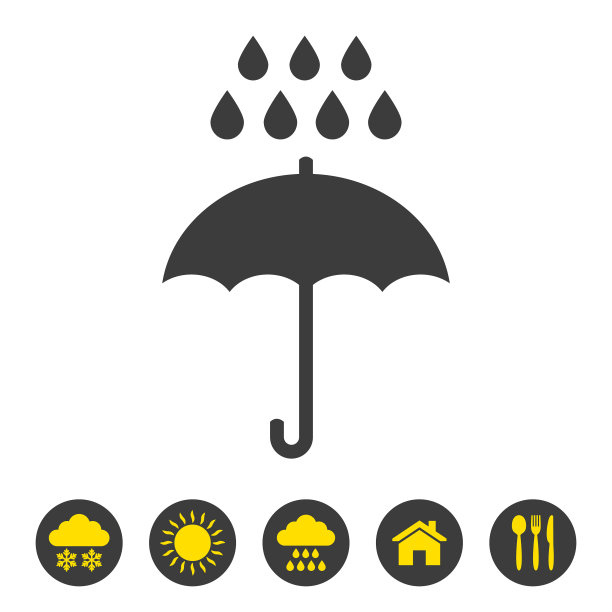 伞和雨的图标在白色的背景图片下载