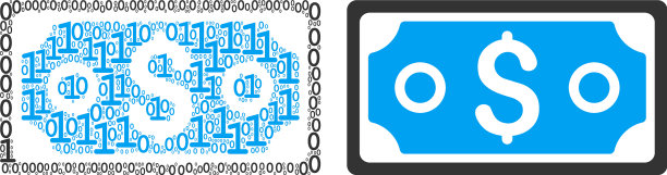 美元钞票拼贴的二进制数字图片下载