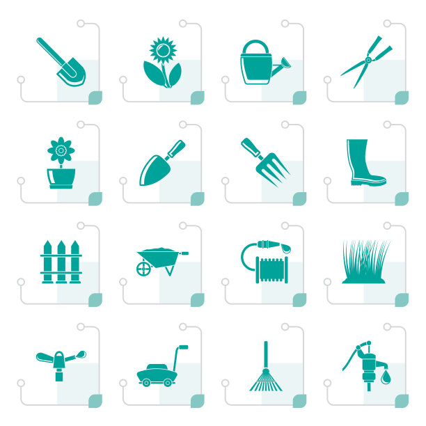 程式化的花园和园艺工具和物体图片下载