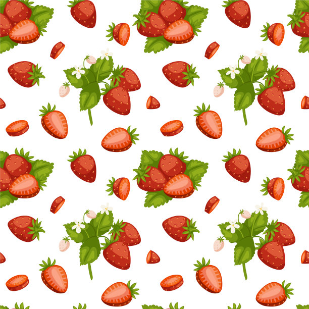 卡通新鲜草莓水果无缝图案图片下载
