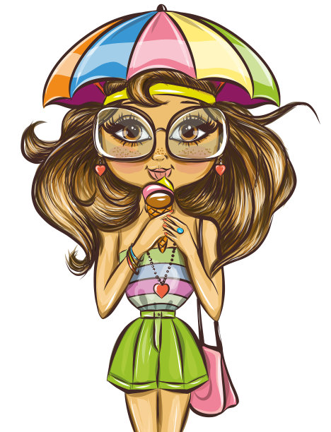 可爱的夏日女孩在吃冰淇淋图片下载