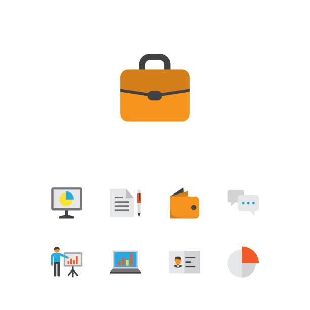 带有身份验证的业务图标平面样式集图片下载