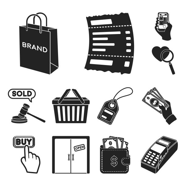 电子商务购买和销售黑色图标集图片下载