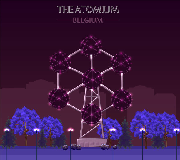 夜晚布鲁塞尔的原子塔地标建筑图片下载