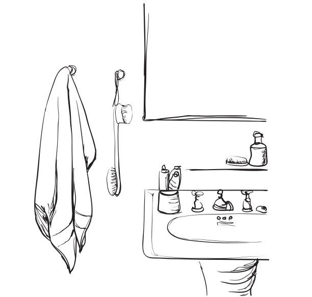 手绘浴室脸盆和镜子素描图片下载