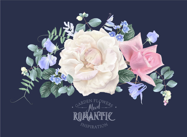 带有花园玫瑰的复古花横幅图片下载