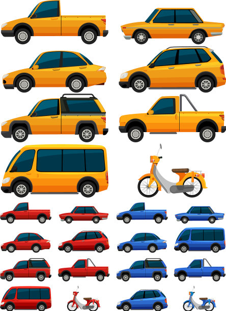 三种颜色的不同类型的交通工具图片下载