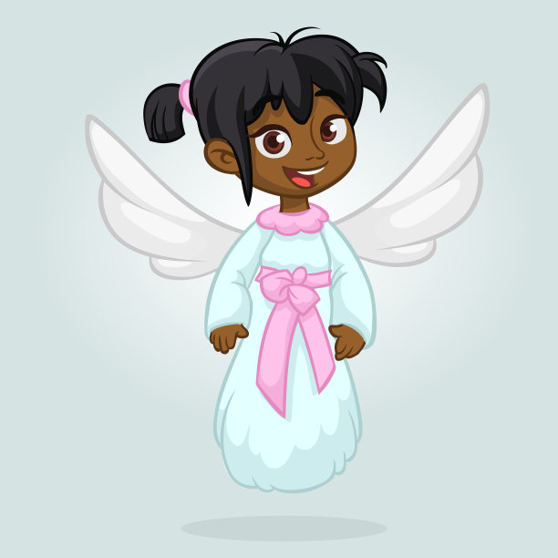 可爱快乐的女孩，非裔美国女孩天使图片下载