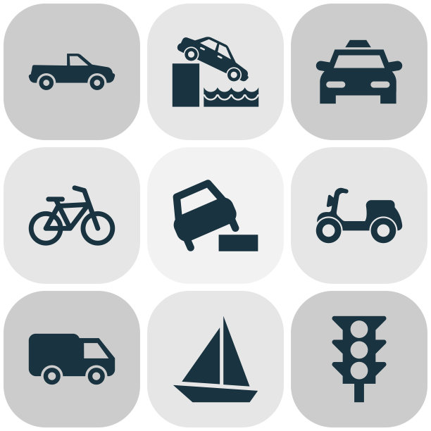 装运图标设置与游艇滑板篷车图片下载