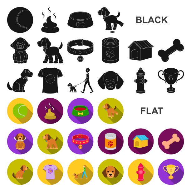 宠物狗平面图标在集合设计图片下载