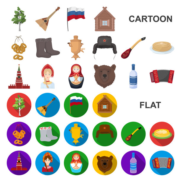 国家俄罗斯旅行卡通图标设置图片下载