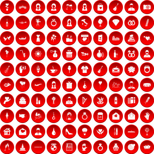 100个婚礼图标设置红色图片下载