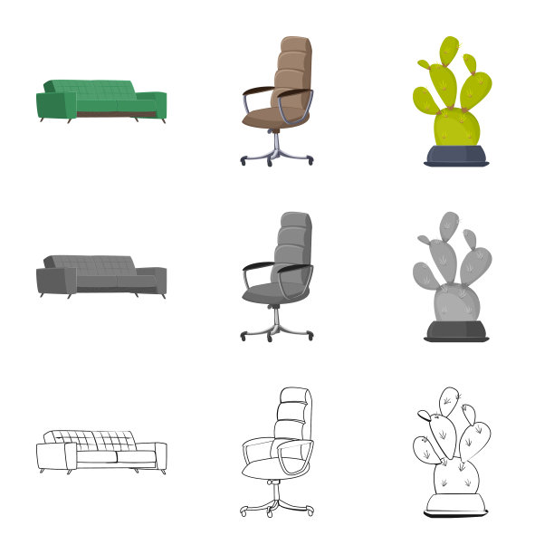 设计的家具和工作图标集图片下载