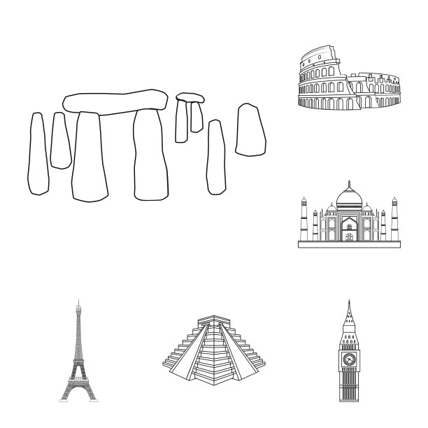 不同国家的景象轮廓图标设置图片下载