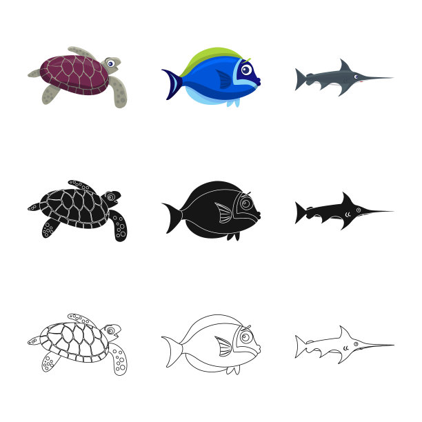 孤立的对象的海洋和动物的图标集的海洋图片下载