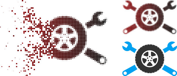 撕碎的像素半色调轮胎服务扳手图标图片下载