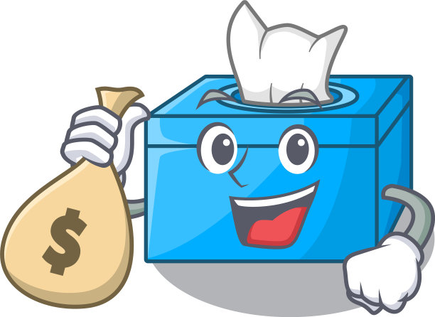 木地板上有钱袋人物纸巾盒图片下载