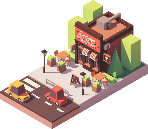 等距披萨店的建筑图片下载