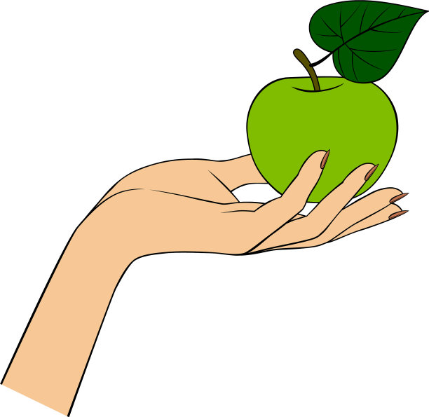 女人的手上有一个青苹果孤立在白色的图片下载