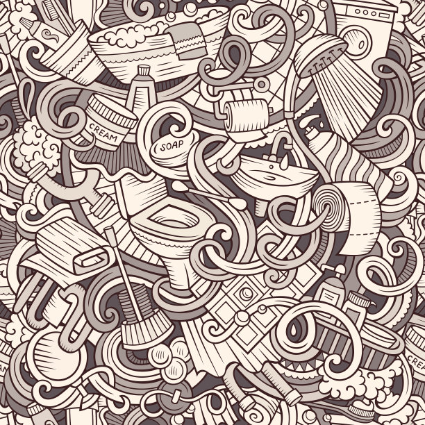 卡通可爱涂鸦浴室无缝图案图片下载