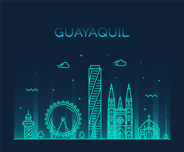 瓜亚基尔天际线厄瓜多尔线性风格城市图片下载