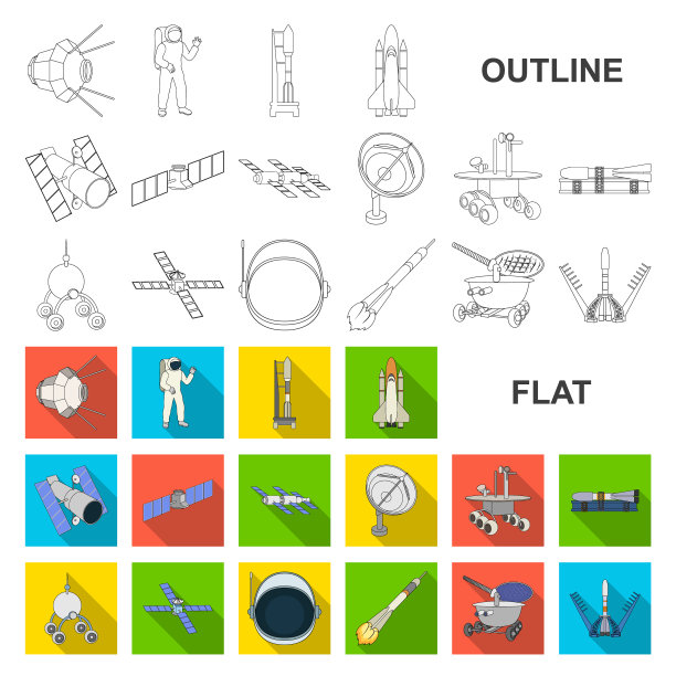 空间技术平面图标集合为图片下载