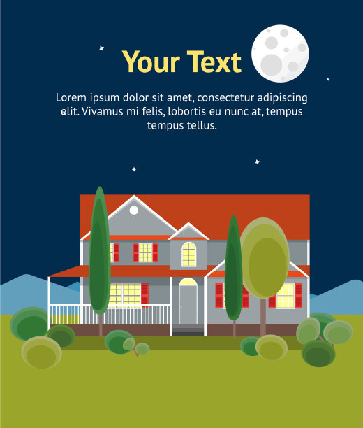 卡通房屋建筑晚上时间横幅卡图片下载