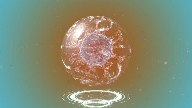 细胞病毒在发光的背景下的一个球体中泄气并死亡。图片下载