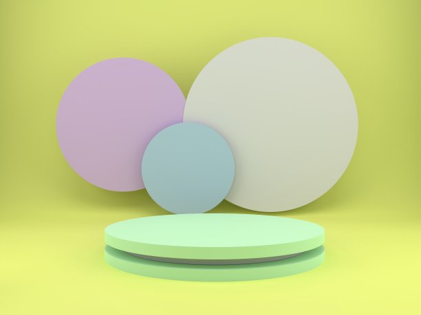 3d渲染工作室与几何形状，讲台在地板上。产品展示平台，模拟背景。图片下载