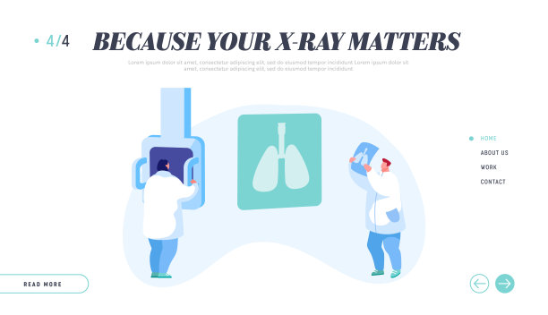 断层扫描，荧光检查登陆页模板。肺科，肺部x线医学诊断学。扫描病理学上的医生性格研究。卡通人物矢量插图图片下载