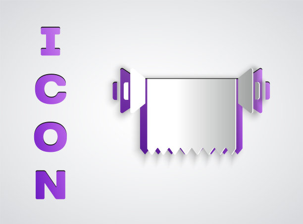 剪纸织物卷图标孤立在灰色背景。卷，垫子，地毯，布，地毯或纸卷图标。纸艺术风格。矢量图图片下载