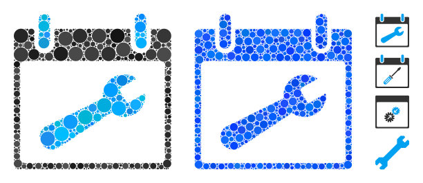 扳手工具日历日马赛克圆形图标图片下载