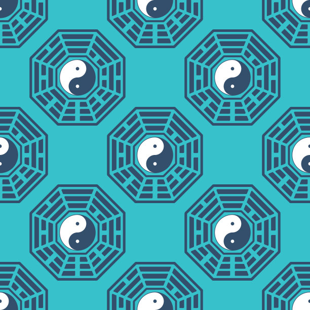 八卦八卦中阴阳符号的无缝图案图片下载