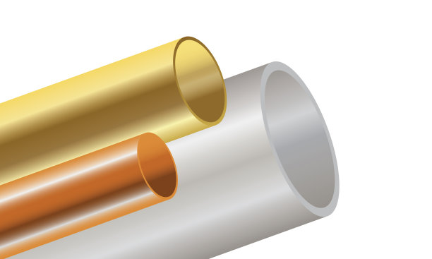 白色背景上的不锈钢铜和黄铜管图片下载