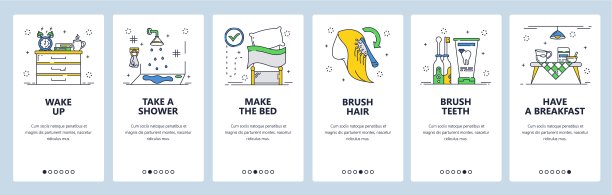 早上例行的网站和手机应用程序登陆屏幕矢量模板图片下载